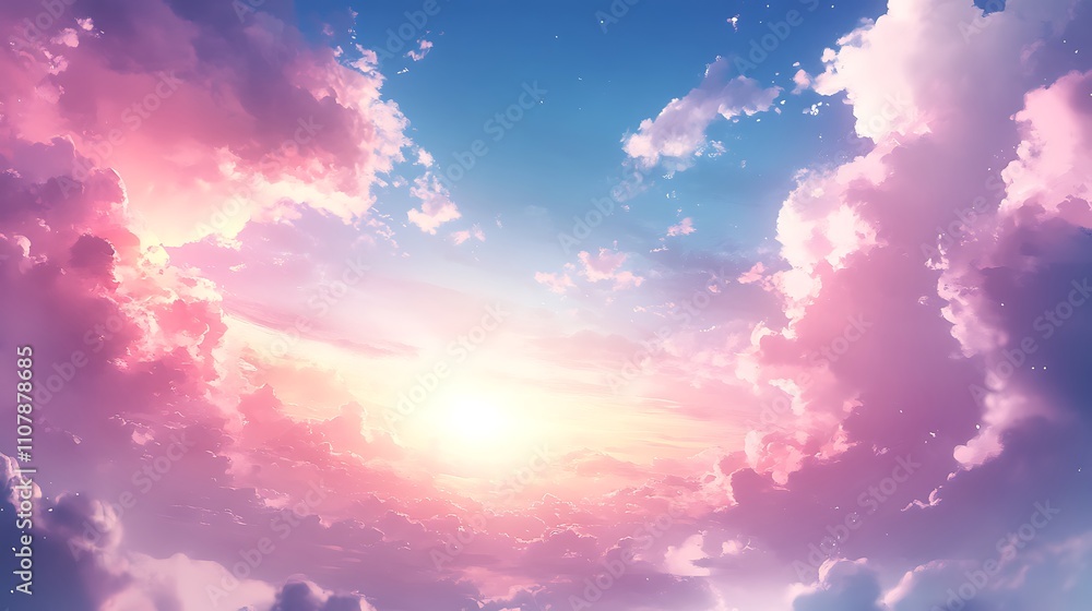 Midday sky featuring vibrant clouds and a glowing horizon at noon Midday sky featuring vibrant clouds and a glowing horizon at noon