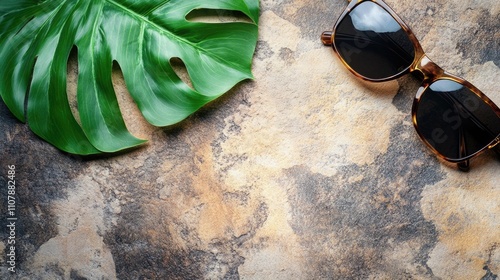 A pair of sunglasses resting on a flat surface, possibly waiting for their next adventure photo