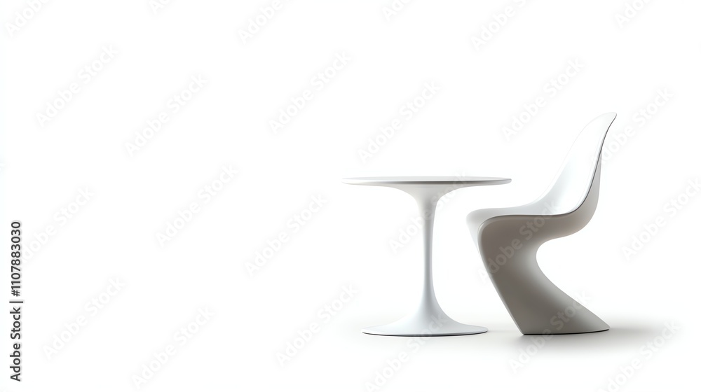 Sleek modern chair and table on white isolated background Sleek modern chair and table on white isolated background