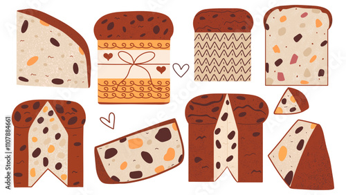 Dessert Italian traditional cuisine Panettone pie. Sweet pastry set. Easter cake for Christmas.