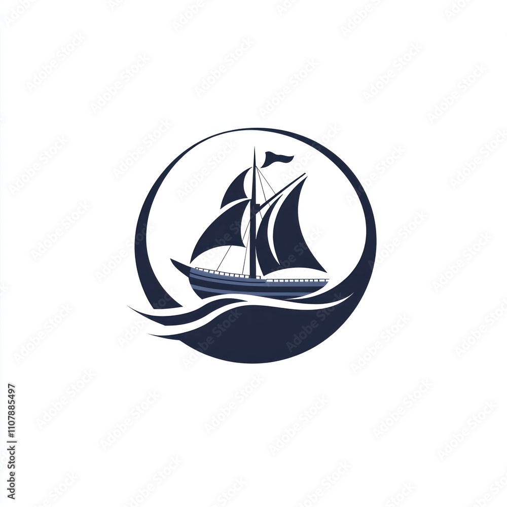 Nautical sailboat icon in circle wave. Nautical sailboat icon in circle wave.