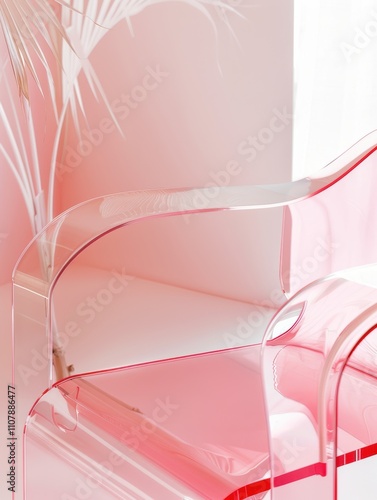 Modern Transparent Pink Chair with Minimalist Decor: Ideal for Interior Design Inspiration