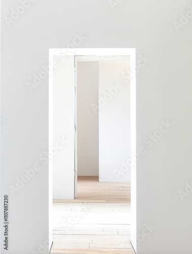 Minimalistic Interior: A Simple White Doorway Leading into an Unfurnished Room with Light Wooden Flooring, Ideal for Interior Design Inspiration