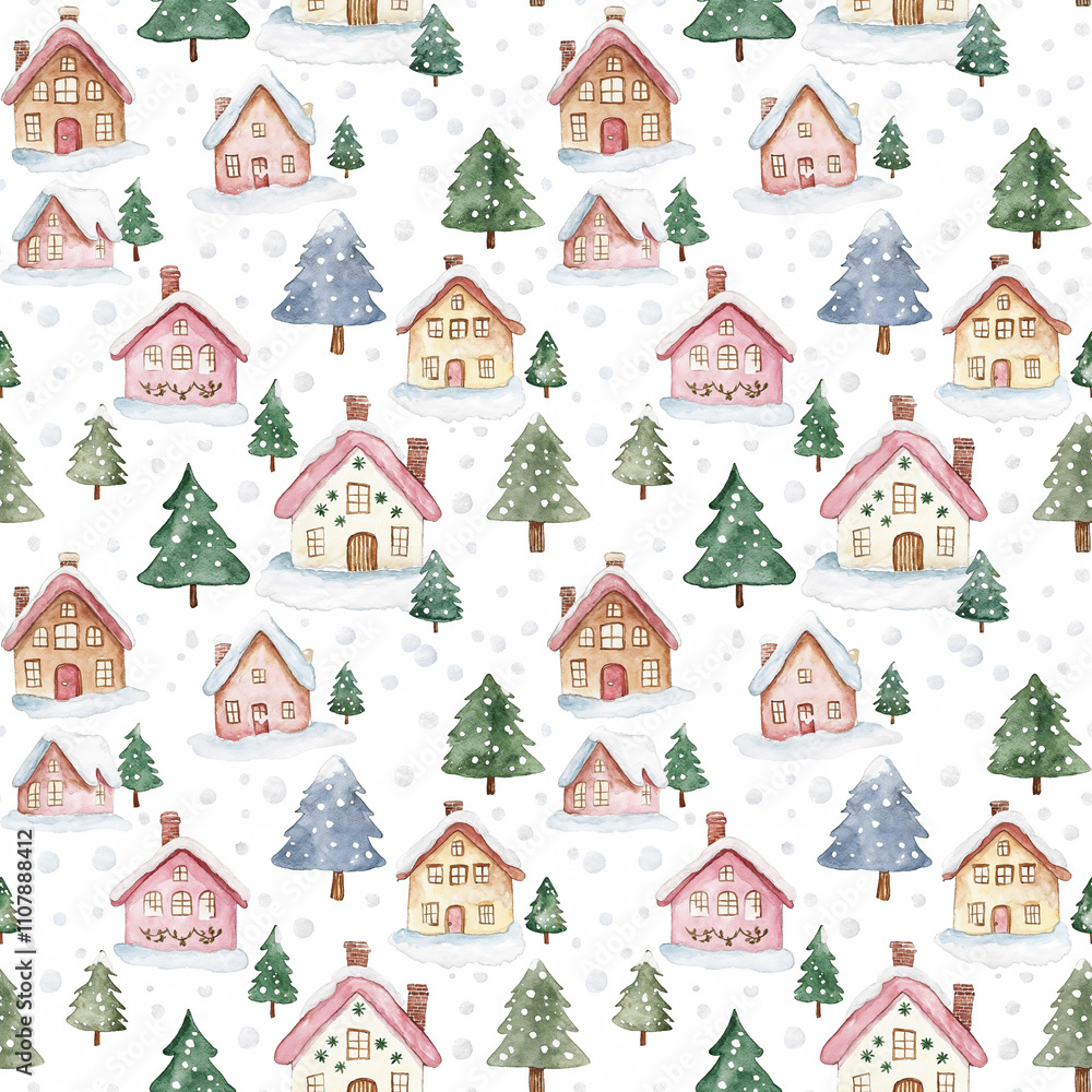 Naklejka premium seamless pattern New Year Christmas watercolor
