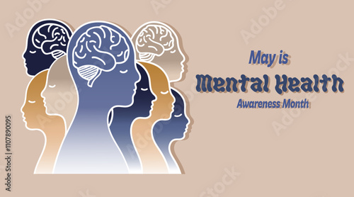 Traven is a month of awareness about mental health. Mental Health Awareness Month. Vector illustrations.