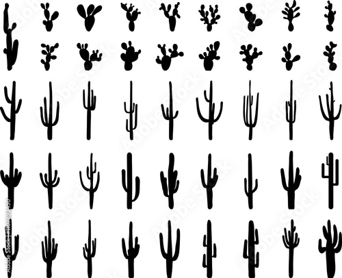 Black silhouettes of different cacti 