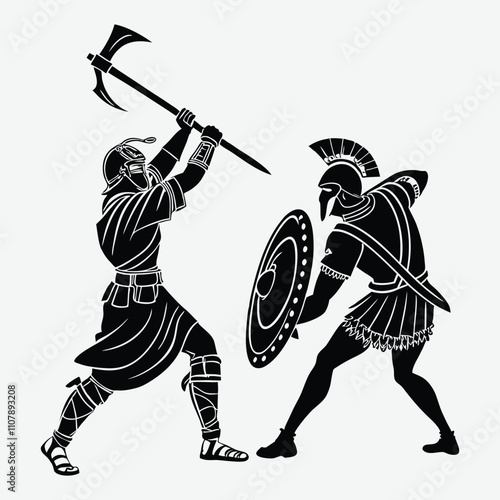 Two-gladiator-fighting  silhouette vector art and illustration