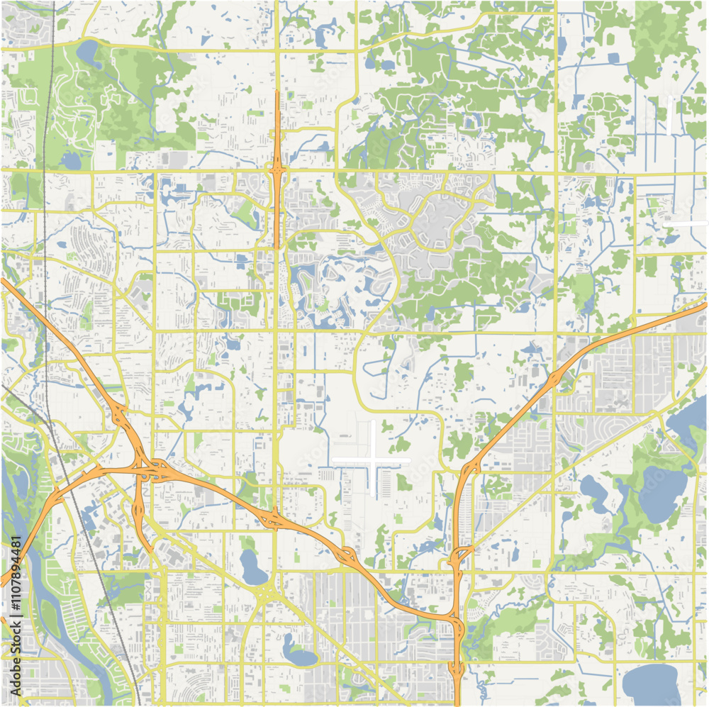 Fototapeta premium Map of Blaine in Minnesota in a normal road map style. Contains layered vector with roads water, parks, etc.