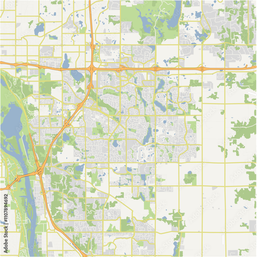Obraz premium Map of Woodbury in Minnesota in a normal road map style. Contains layered vector with roads water, parks, etc.