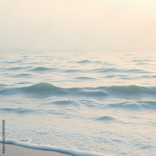 Soft pastel-hued waves breaking on tranquil seaside, seascape, picturesque, seaspray photo