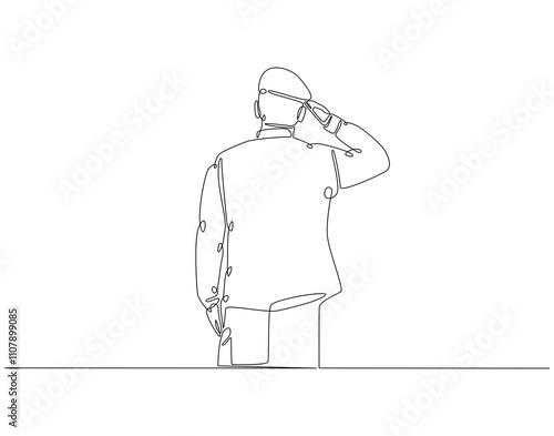 Continuous one line drawing of soldier salute. One line drawing illustration of soldier salute for remembrance. Remembrance day concept single line. Editable outline