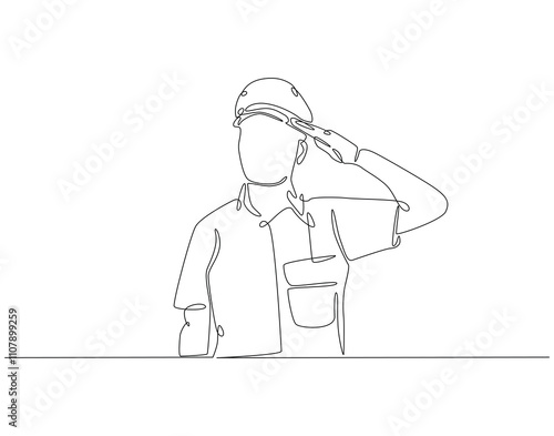Continuous one line drawing of soldier salute. One line drawing illustration of soldier salute for remembrance. Remembrance day concept single line. Editable outline
