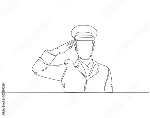 Continuous one line drawing of soldier salute. One line drawing illustration of soldier salute for remembrance. Remembrance day concept single line. Editable outline