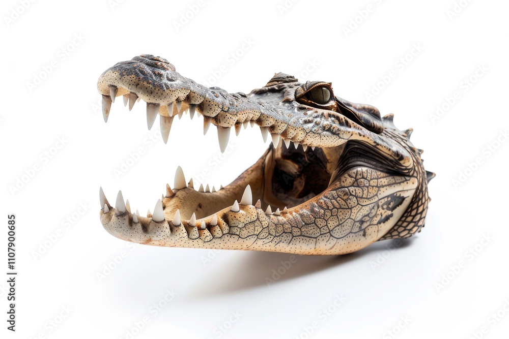 Fototapeta premium A close-up view of a crocodile's head with its mouth open, suitable for wildlife or animal-related projects