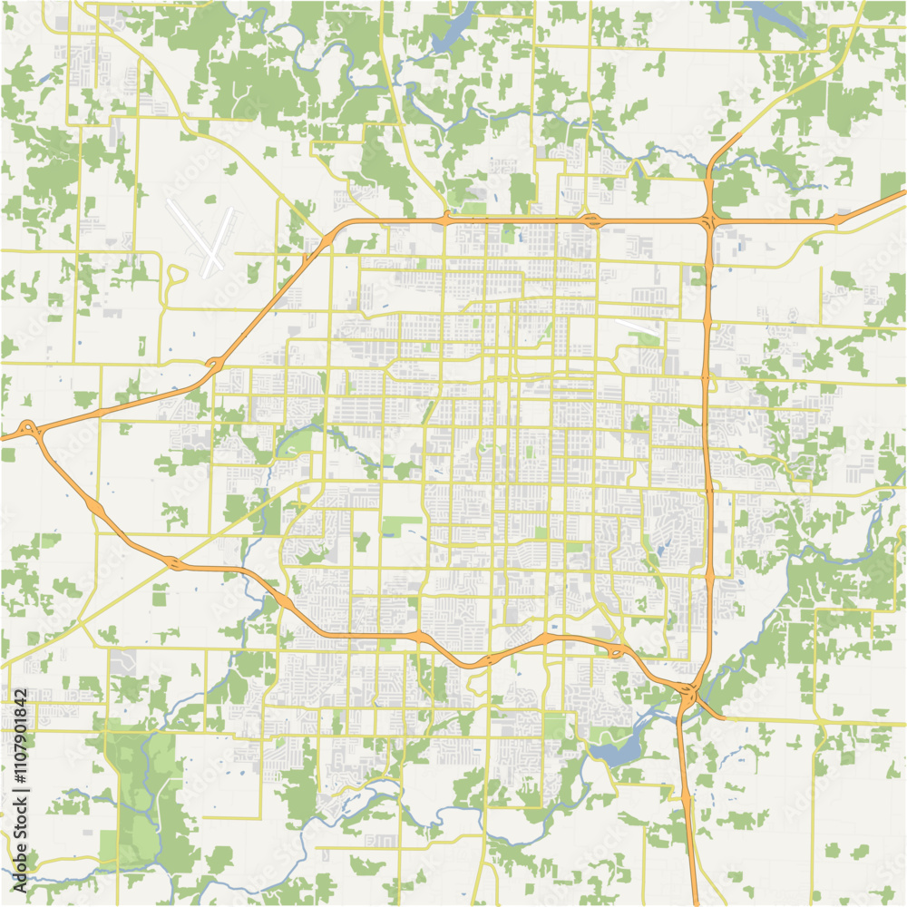 Fototapeta premium Map of Springfield in Missouri in a normal road map style. Contains layered vector with roads water, parks, etc.