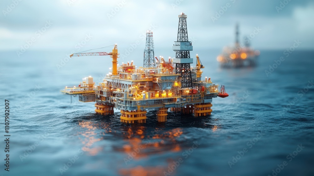 Fototapeta premium oil rig isolated on blue abstract 3d floating rig platform gas platform petroleum industry offshore drilling refinery plant well drilling innovation and oilfield equipment concep