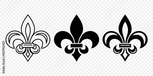 Vector Vintage White and Black Fleur De Lis Icon Set Isolated. Heraldic Lily, Retro Design Element. Vector Illustration