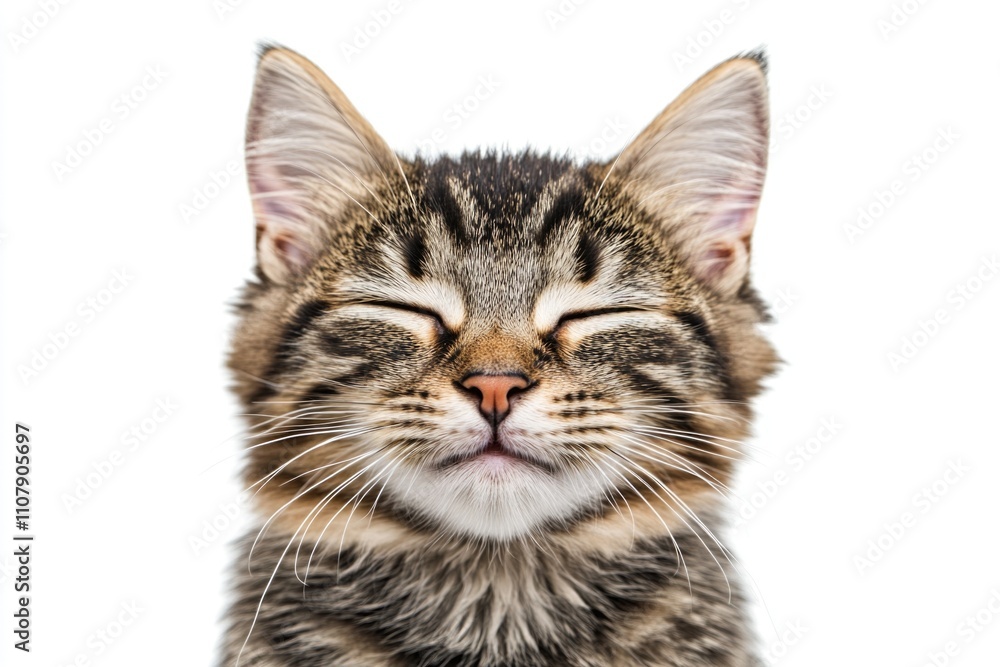 Fototapeta premium A close-up shot of a sleeping cat with its eyes closed, suitable for use in editorial or advertising content