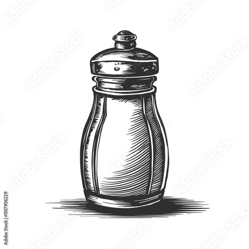 Salt shaker ink sketch drawing, black and white, engraving style vector illustration