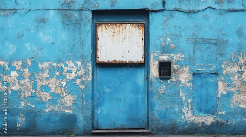 Weathered Blue Door on Textured Wall