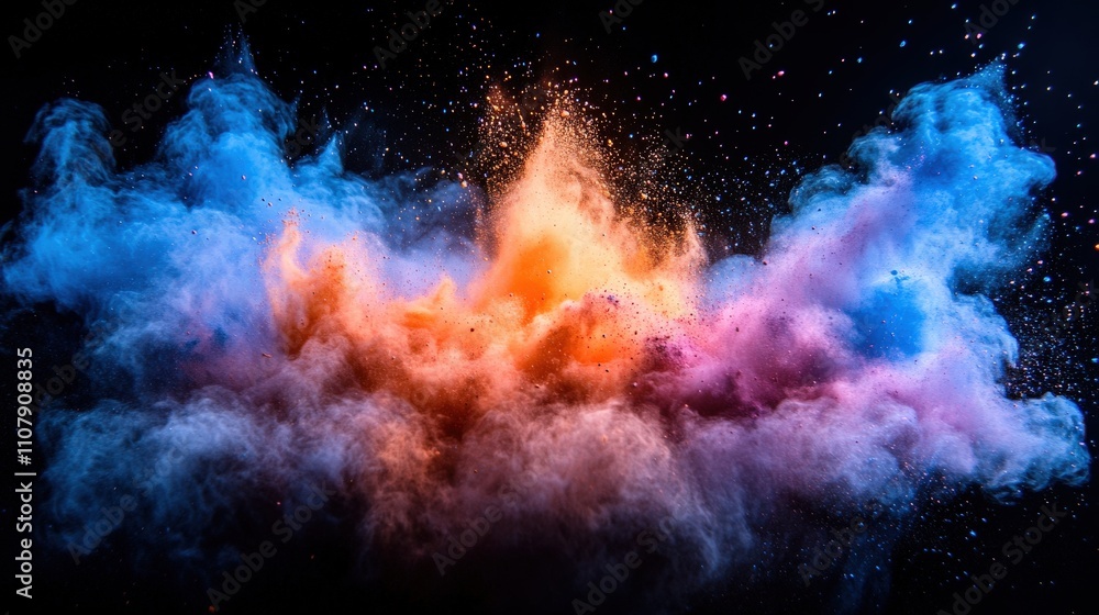 A vibrant explosion of colored smoke and dust creating a dynamic visual effect. A vibrant explosion of colored smoke and dust creating a dynamic visual effect.