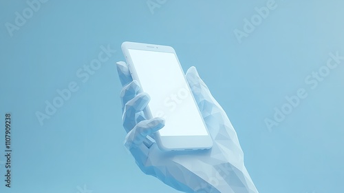 Abstract Hand Holding Phone with Blank Screen in Polygons photo