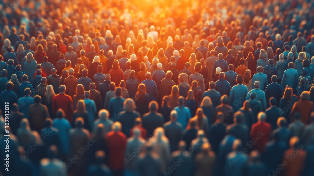 Fototapeta premium Large Crowd Gathered at Sunset