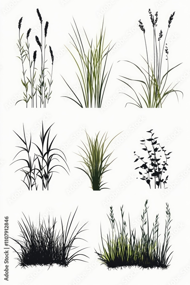 Fototapeta premium Close-up shot of various grasses on a white background