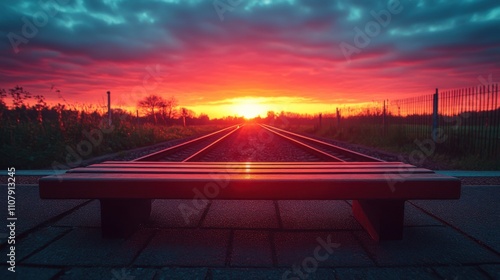 railroad in motion at sunset railway station with motion blur effect against colorful blue sky industrial concept background railroad travel railway tourism blurred railway transportatio photo