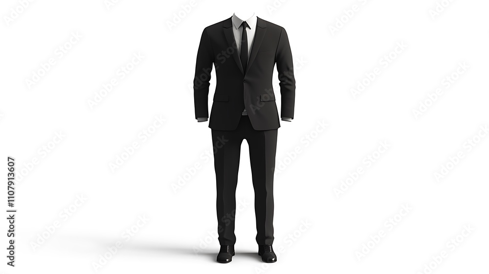 Obraz premium A black suit and tie full length on a white background.