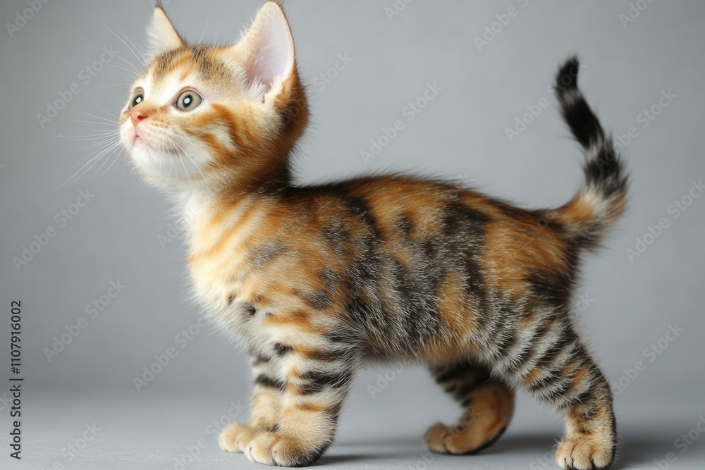 Obraz premium Small kitten standing on a gray surface