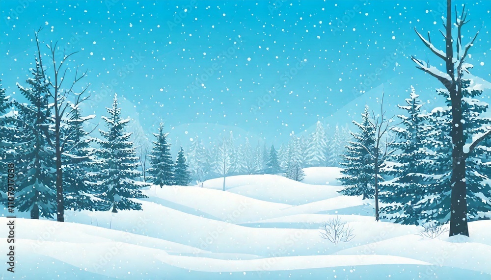 Fototapeta premium Winter forest view, outdoor recreation place. Winter Landscape with snow. Snowy background. Snowdrifts. Snowfall