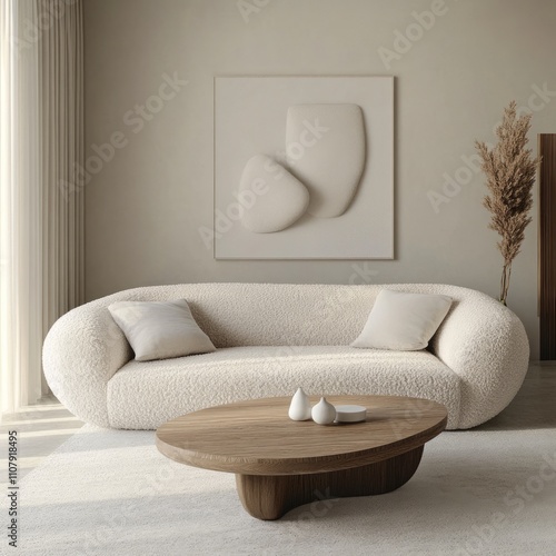 Minimalist japandi style interior design of modern living room.