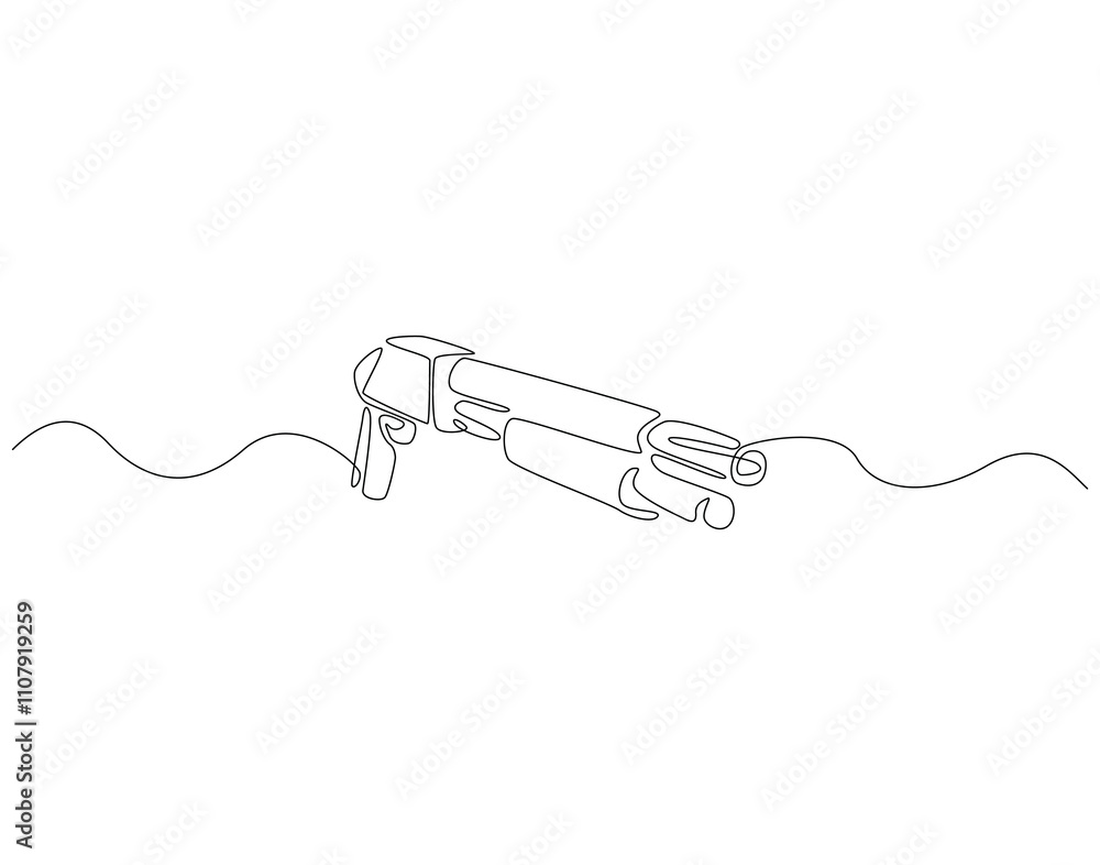 Obraz premium Continuous one line drawing of firearms shotgun. One line drawing illustration of shotgun gun. Soldier equipment concept line art. Editable outline