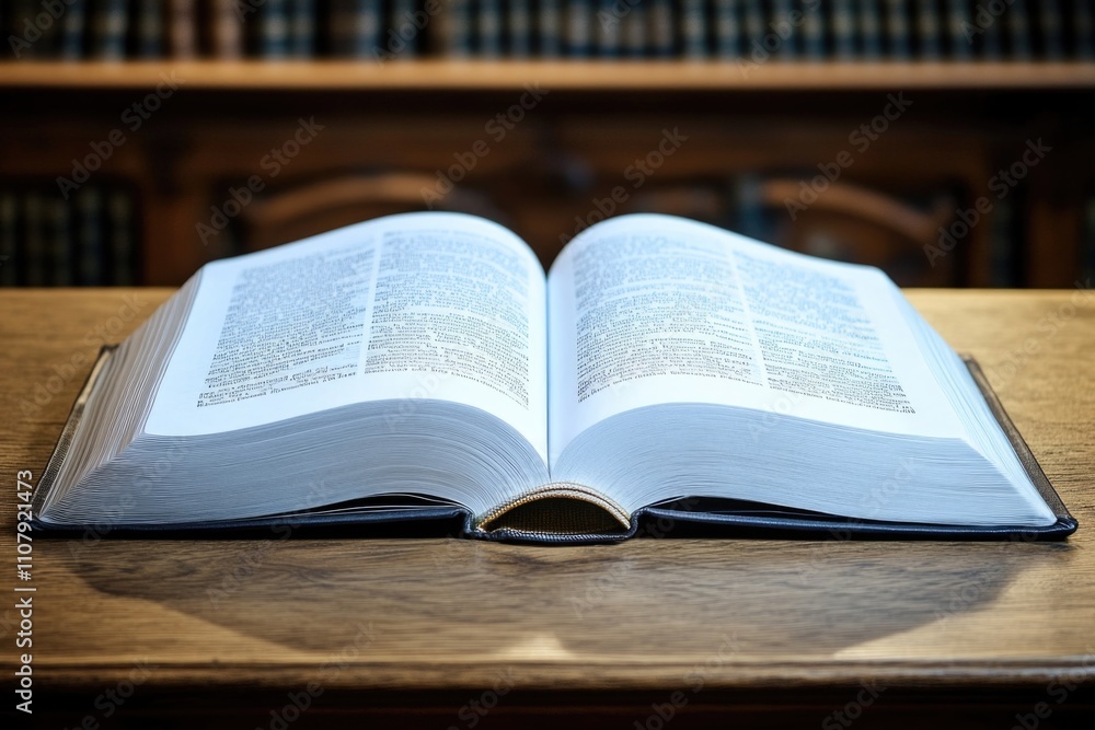 Fototapeta premium A classic novel or textbook sits on a wooden table, ready for reading