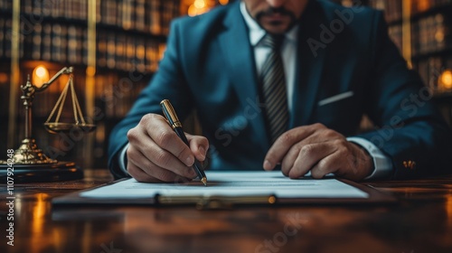 successful businessmen s hand putting signing contract or agreement form lawyers or attorneys sign approval document concept of justice corporate justice and rights insurance court and authority photo