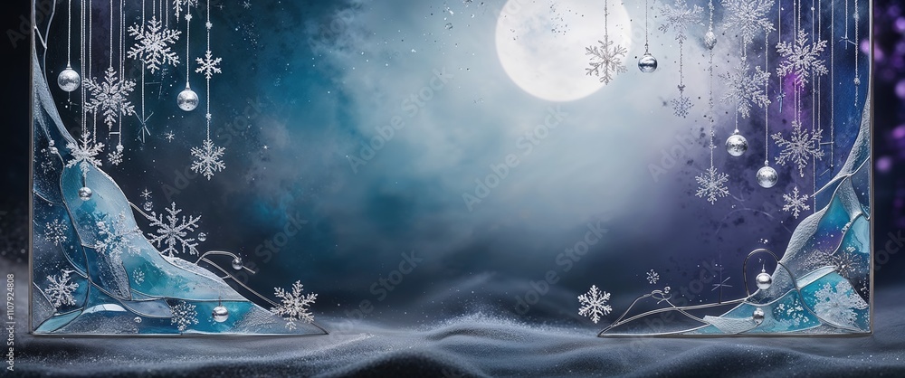 Obraz premium Winter Wonderland Scene with Snowflakes and Moon for Holiday Decor