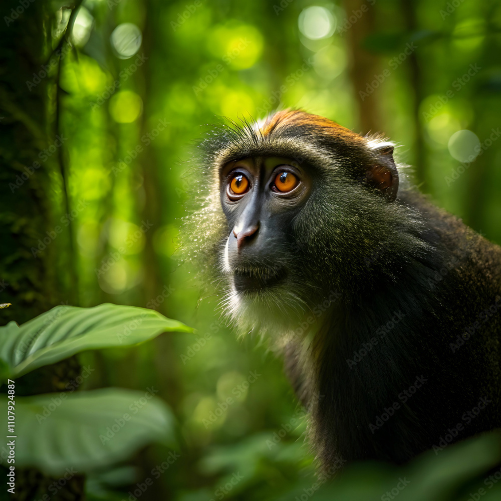Fototapeta premium endangered monkey in tropical forest close up port