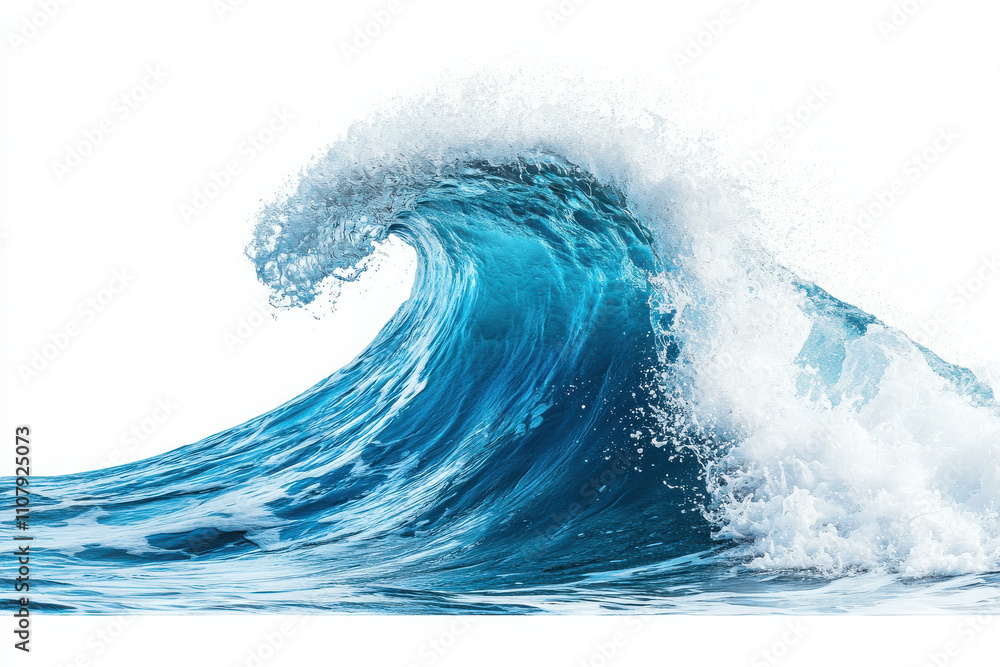 Fototapeta premium A vibrant ocean wave crashing with white foam against a clean background.