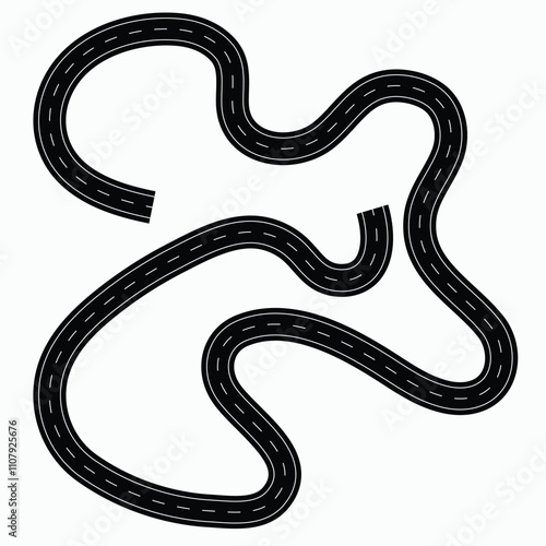 Wavy road with winding curves. top view of race track and highway. winding curve road infographic. way location. racing route. speed race