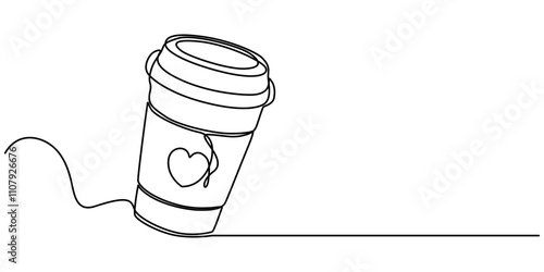 Continuous thin line coffee cup with smoke vector illustration, minimalist sketch doodle for cafe, Continuous Line Drawing of Take Away Coffee Icon. Hand Drawn Symbol Vector Illustration, Continuous .