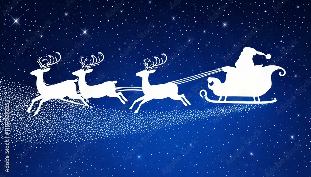 Père Noël sur son traîneau volant dans le ciel étoilé Père Noël sur son traîneau volant dans le ciel étoilé