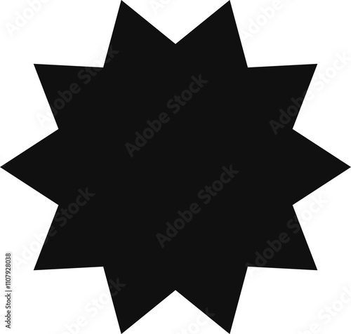 Simple black twelve pointed star conveying excellence, achievement, and high quality, suitable for various design and symbolic applications