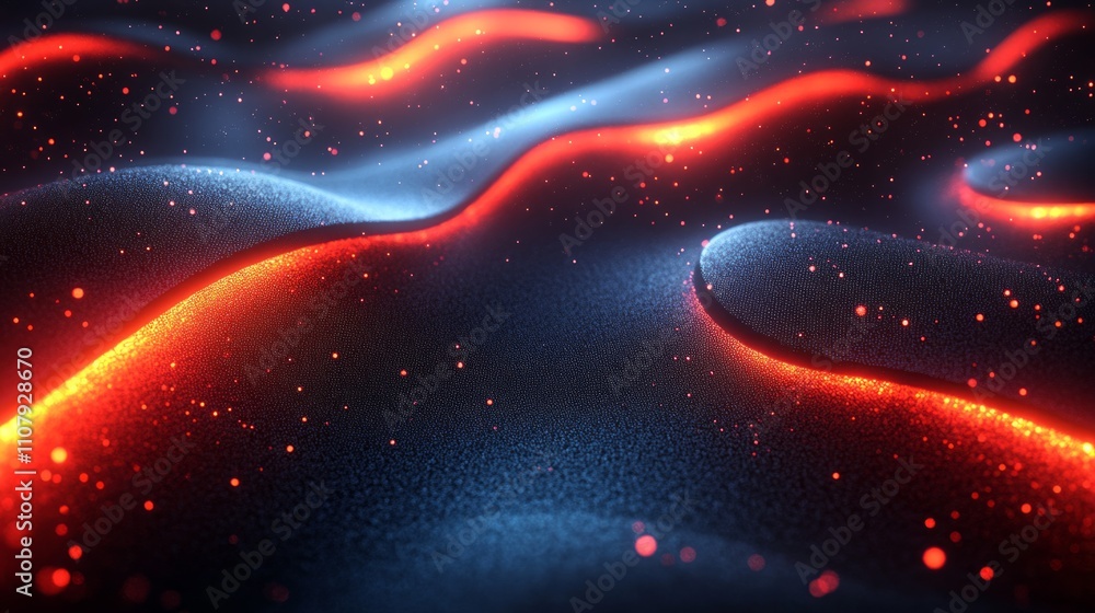 Obraz premium Modern technology background with blue and red lines on a dark gray background, with a metallic texture and geometric shapes