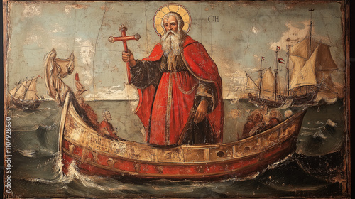 Saint Nicholas on a Boat Representing his patronage of sailors