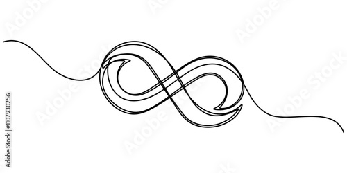 Infinity symbol drawn with one continuous editable line. Concept of unlimited eternity. Vector one-line illustration, One continuous line drawing of Infinity symbol. Loop mobius icon and endless 