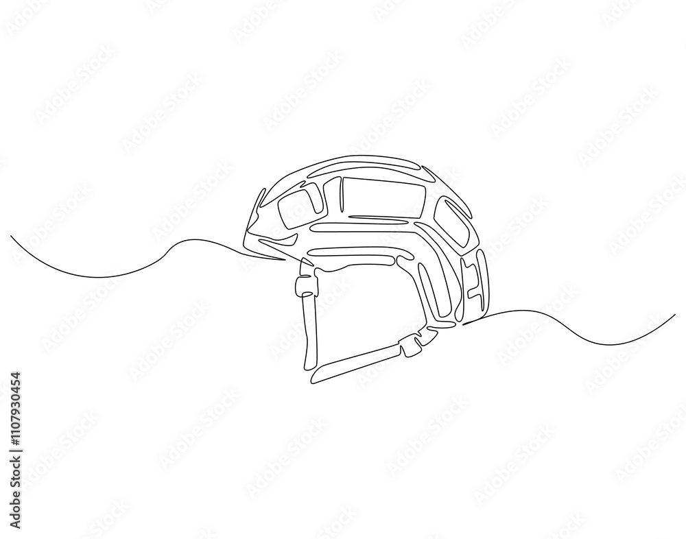 Obraz premium Continuous one line drawing of army helmet. One line drawing illustration of soldier helmet. Soldier equipment concept single line. Editable outline