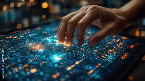 update software concept person touching program upgrade technology on virtual screen operating system upgrade improved functionality in the new versio