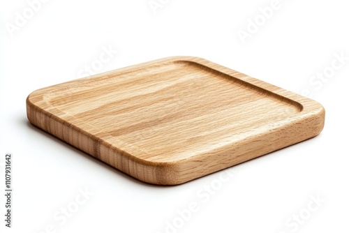 Square Wooden Tray Isolated on White Background.