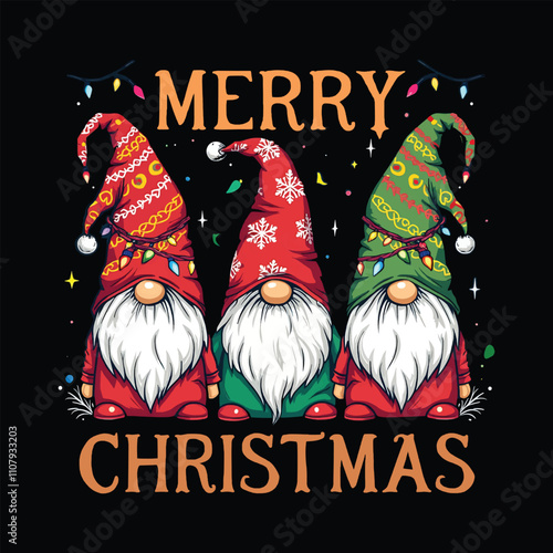 Merry Christmas gnome vector t-shirt design